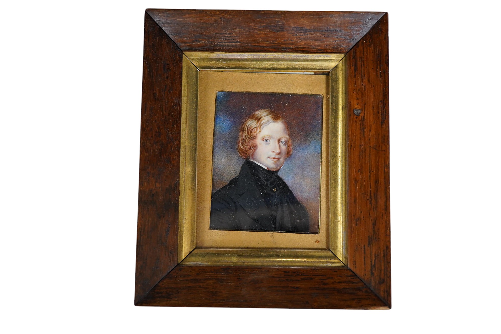 Early 19th century English School, Portrait miniature of a gentleman, watercolour on ivory, 8 x 6cm, housed in an oak and gilt frame CITES Submission reference LFK5Q8SS